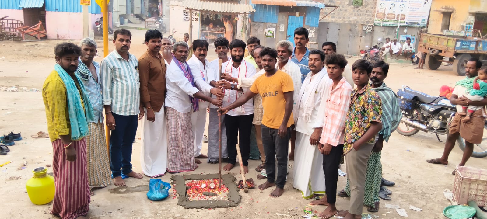 హనవాల్ గ్రామంలో జనసేన పార్టీ జెండా స్థాపనకు భూమి పూజ.